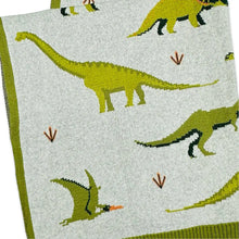 Load image into Gallery viewer, Organic Jacquard Sweater Knit Baby Blanket- Green Dinosaur Viverano Organics