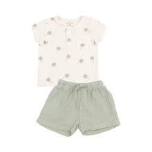 Load image into Gallery viewer, Henley with Pocket + Muslin Short - Palm Trees Angel Dear