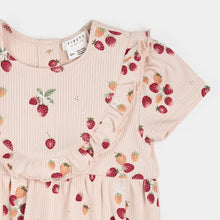 Load image into Gallery viewer, Strawberry Print on Soft Pink Ribbed Bubble Romper