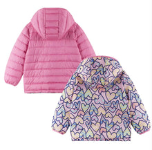 Load image into Gallery viewer, Kids Printed Reversible Puffer Jacket- Pink Hearts