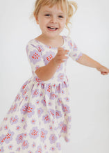 Load image into Gallery viewer, Short Sleeve Twirl Dress in Lavender Blooms