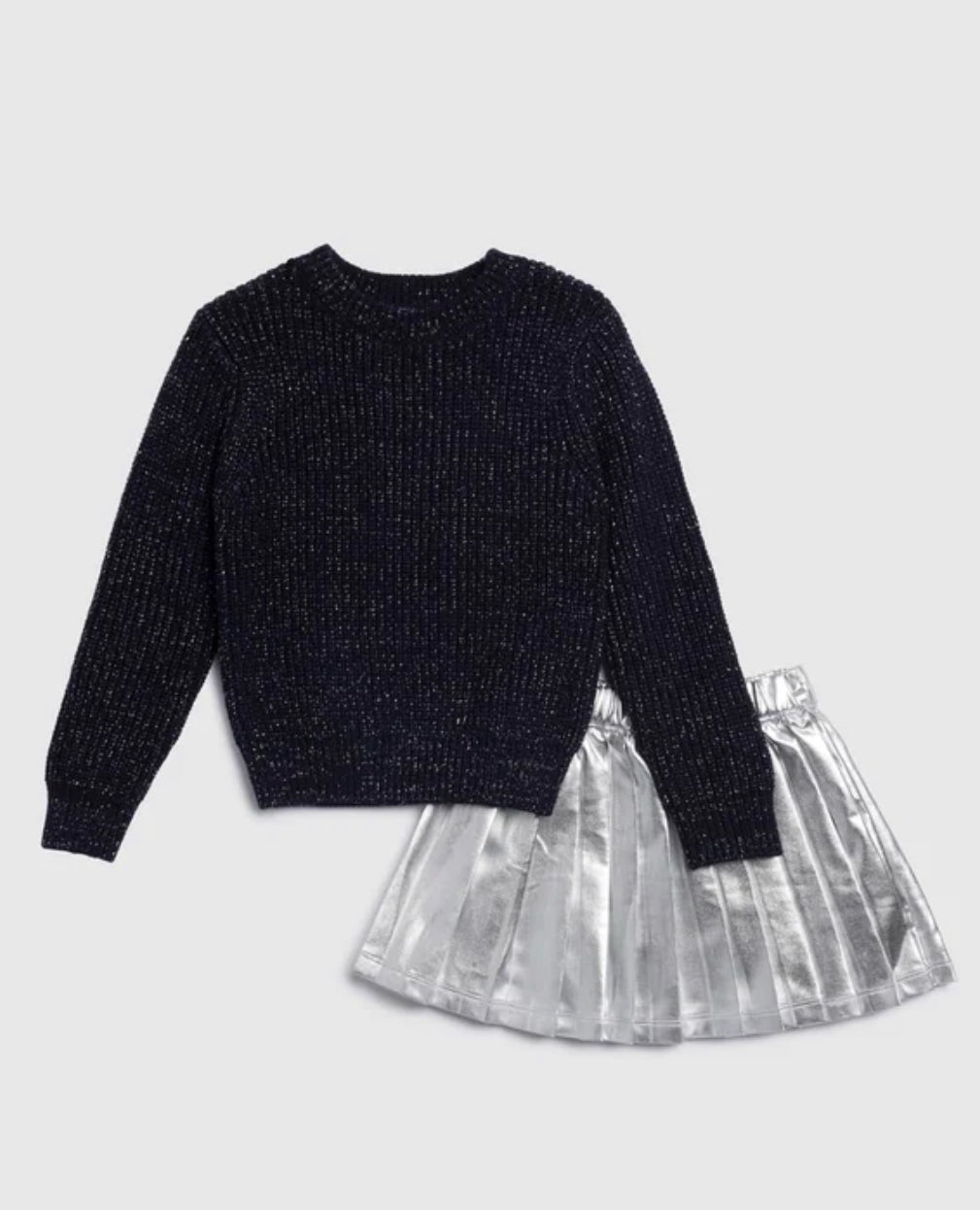 Girls Navy Glitter Sweater Skirt Set