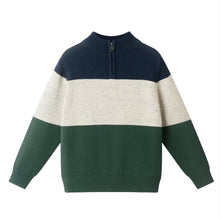Load image into Gallery viewer, Kids Colorblocked Quarter Zip Sweater-Green Stripe
