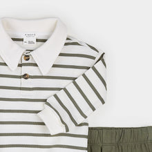 Load image into Gallery viewer, Farm Green Striped Collared Outfit Set