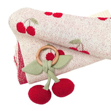 Load image into Gallery viewer, Cherry Organic Baby Blanket + Ring Rattle Toy Gift Set