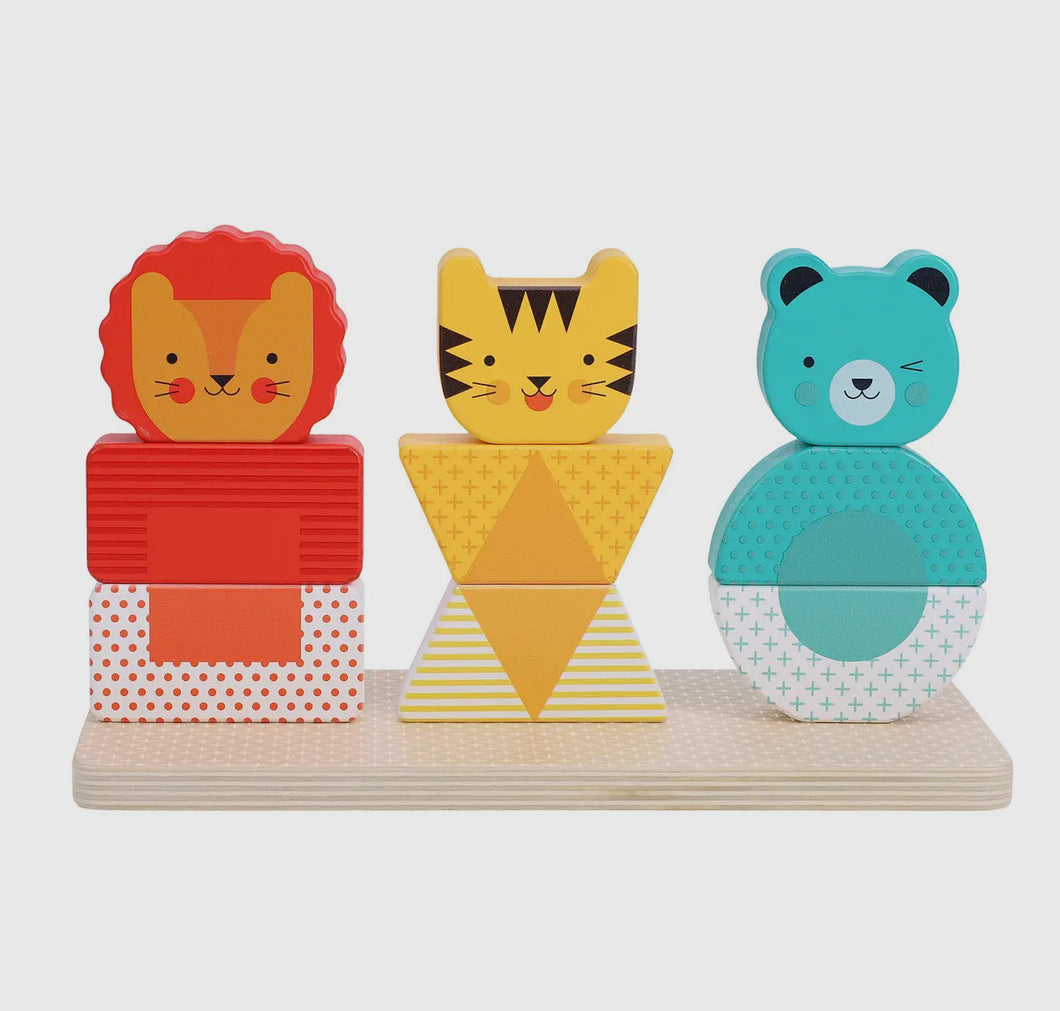 Lion, Tiger, and Bear Wooden Stacking Puzzle