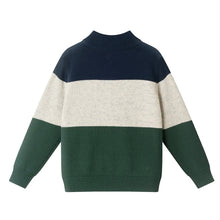 Load image into Gallery viewer, Kids Colorblocked Quarter Zip Sweater-Green Stripe