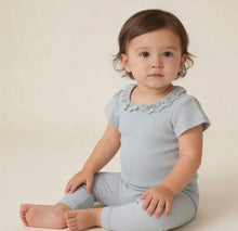 Load image into Gallery viewer, Baby Organic Lace Collar Onesie & Tights Set - Fog