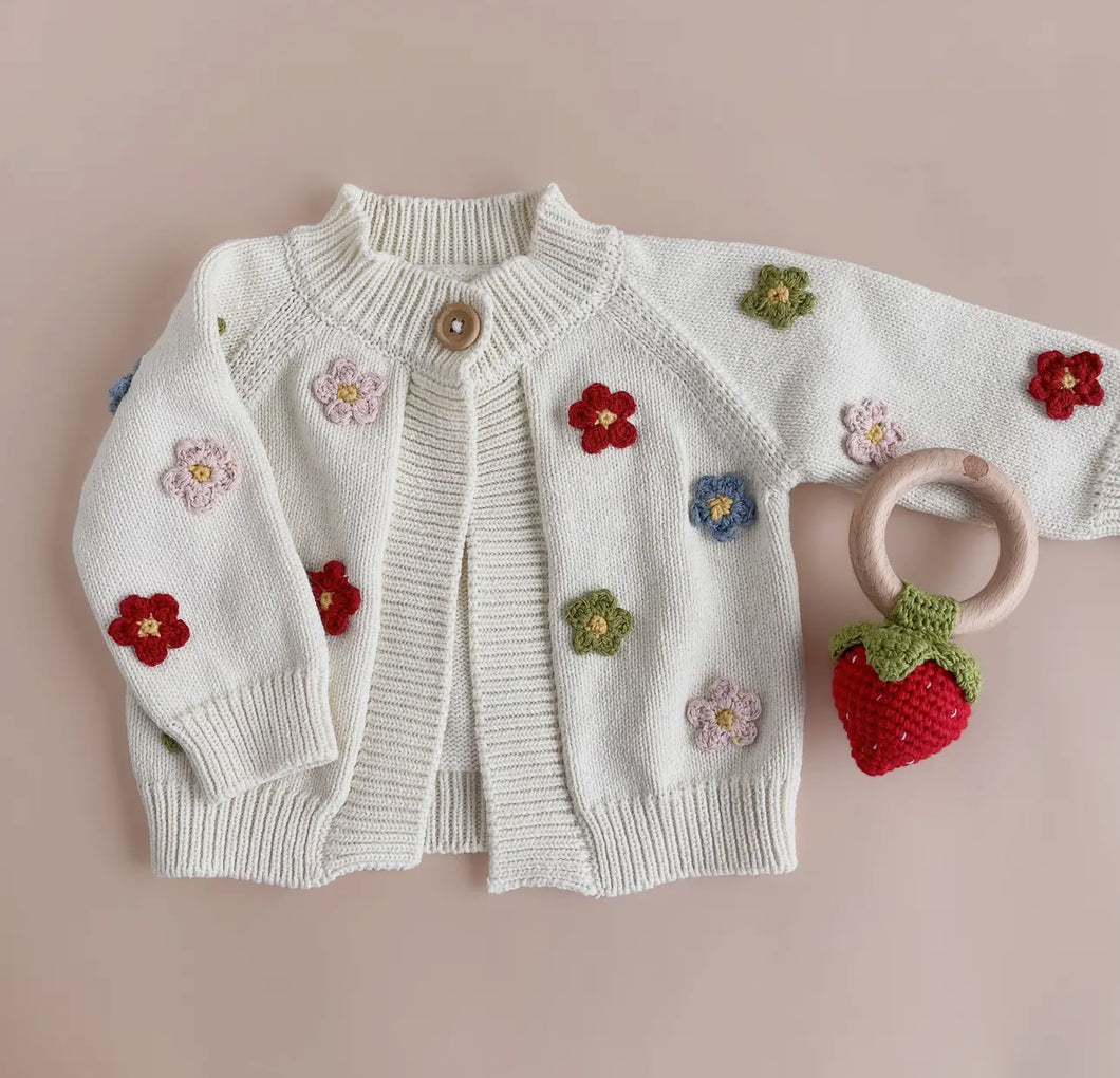 Baby Sweater Cotton Flower Cardigan, Multi-Color