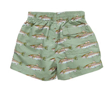 Load image into Gallery viewer, Boys Swim Trunk - Olive Rainbow Trout
