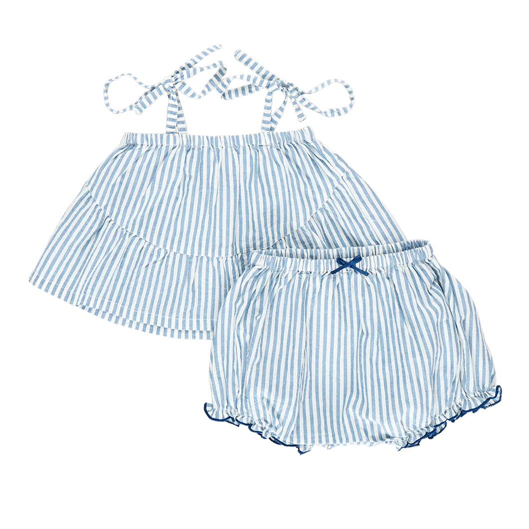 Baby Girls Stella 2-Piece Set - Blue Skinny Stripe