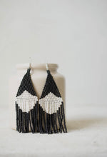 Load image into Gallery viewer, Beaded Fringe Earrings in Concha- Black/bone white
