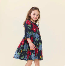 Load image into Gallery viewer, Girls Amara Dress- Navy hibiscus floral
