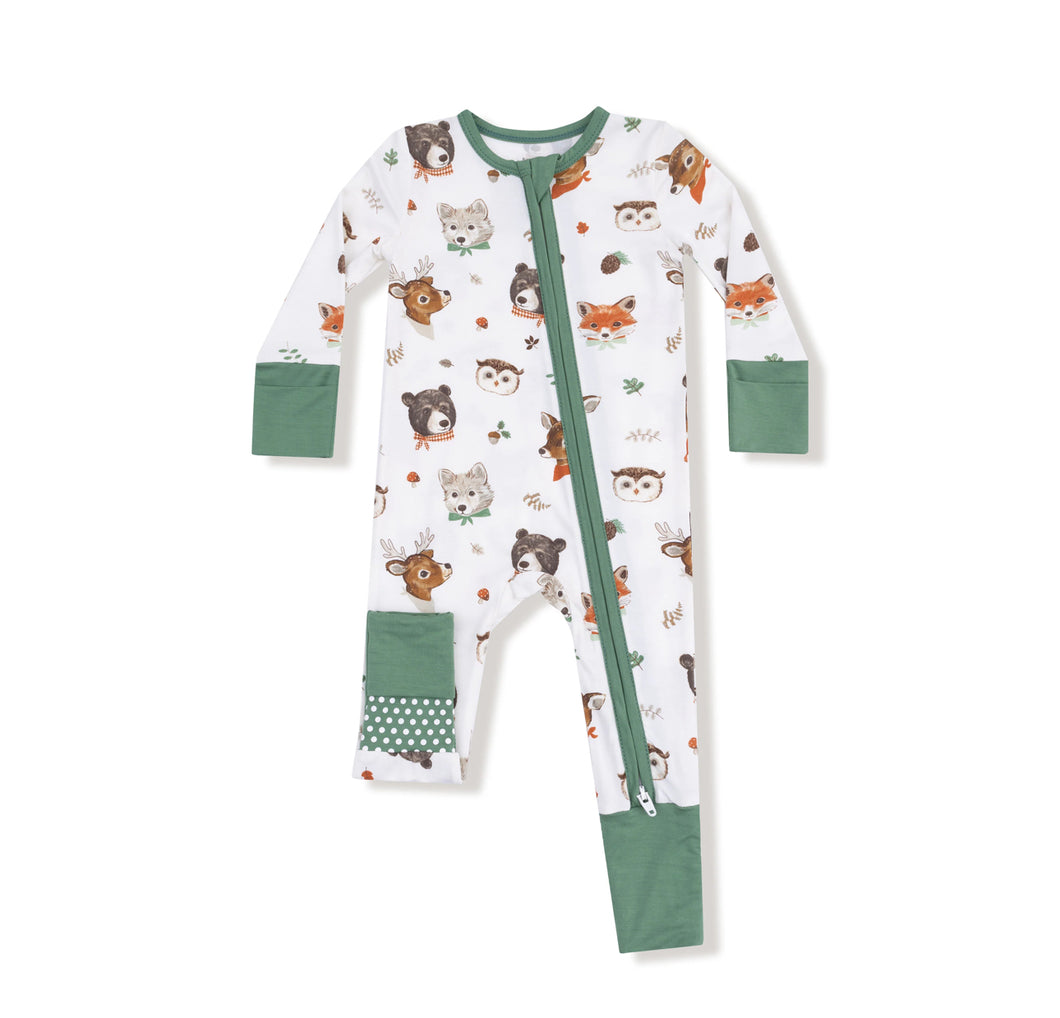 Woodland Animal Faces - 2 Way Zipper  Romper