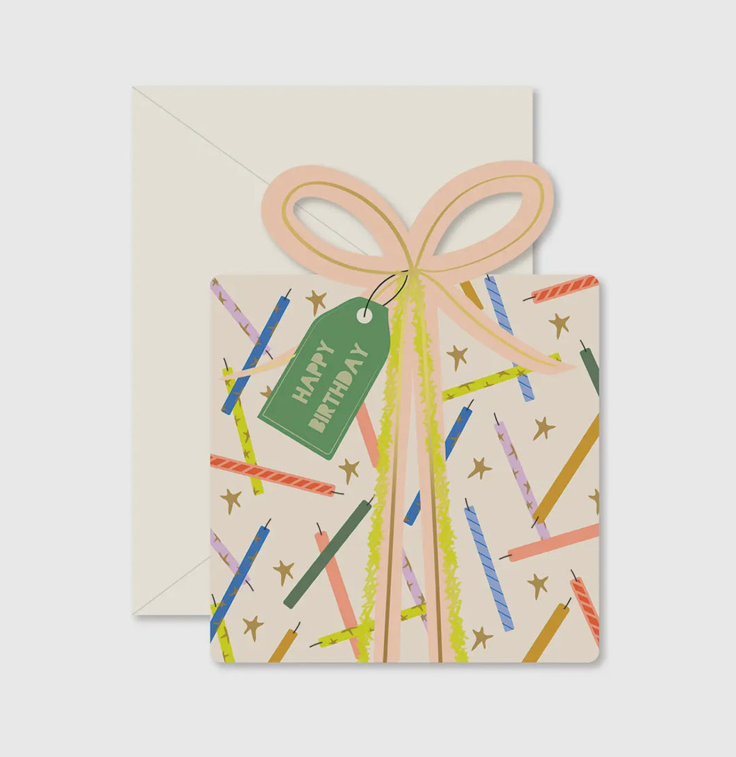 Birthday Gift Star Candles Die-Cut Folded Greeting Card