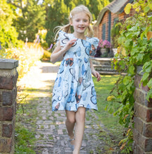Load image into Gallery viewer, Girls Elsie Dress- Blue Vintage Butterflies
