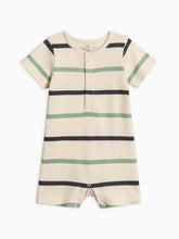 Load image into Gallery viewer, Organic Mason Short Sleeve Romper - Aldo Stripe/Navy + Jade
