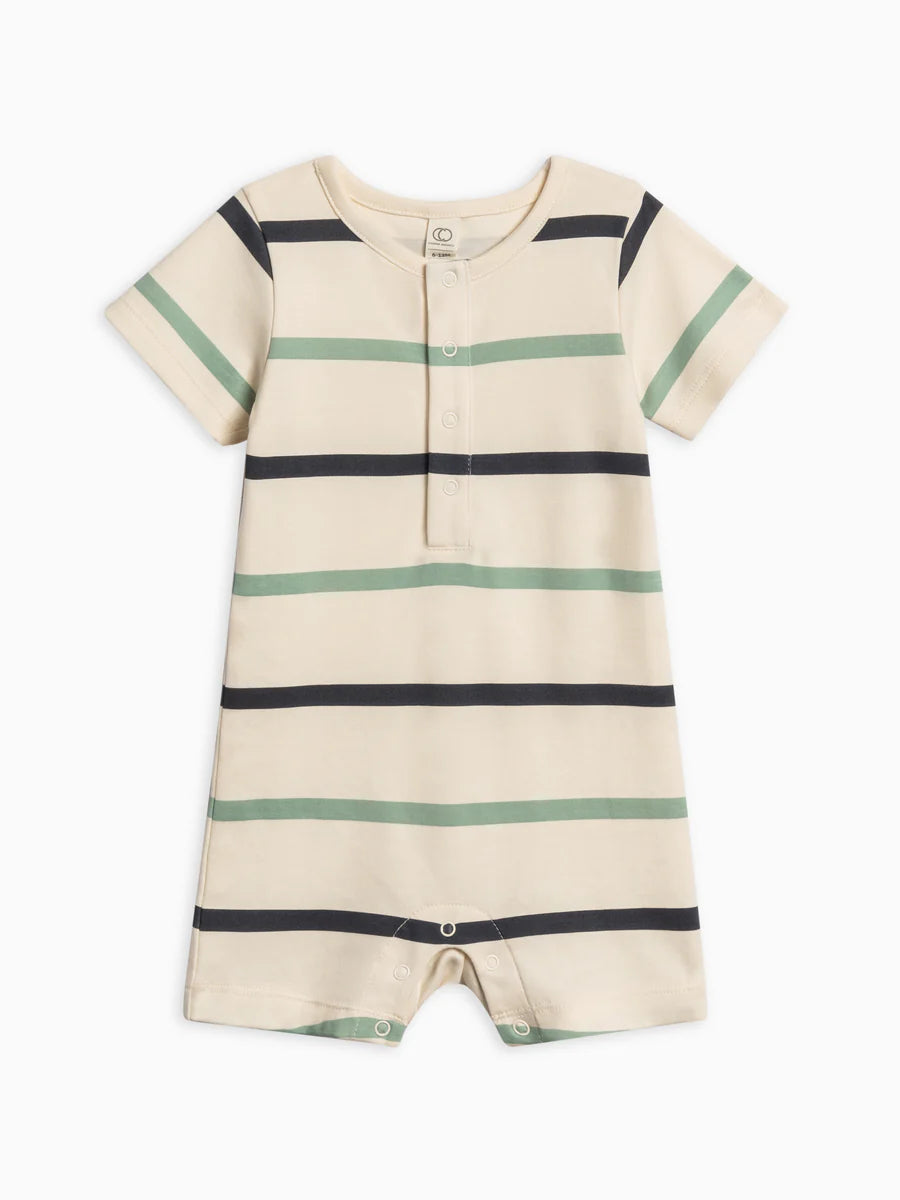 Organic Mason Short Sleeve Romper - Aldo Stripe/Navy + Jade