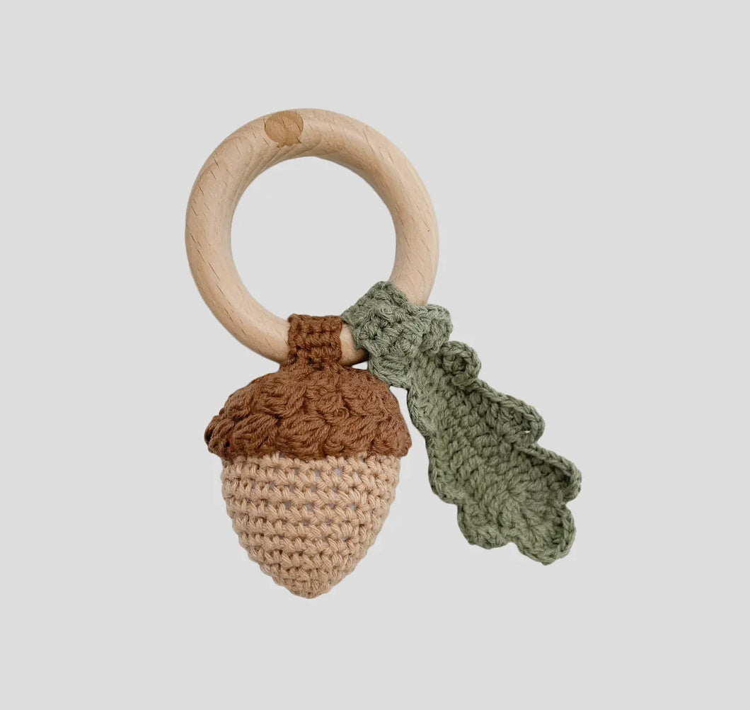 Cotton Crochet Rattle Teether- Acorn