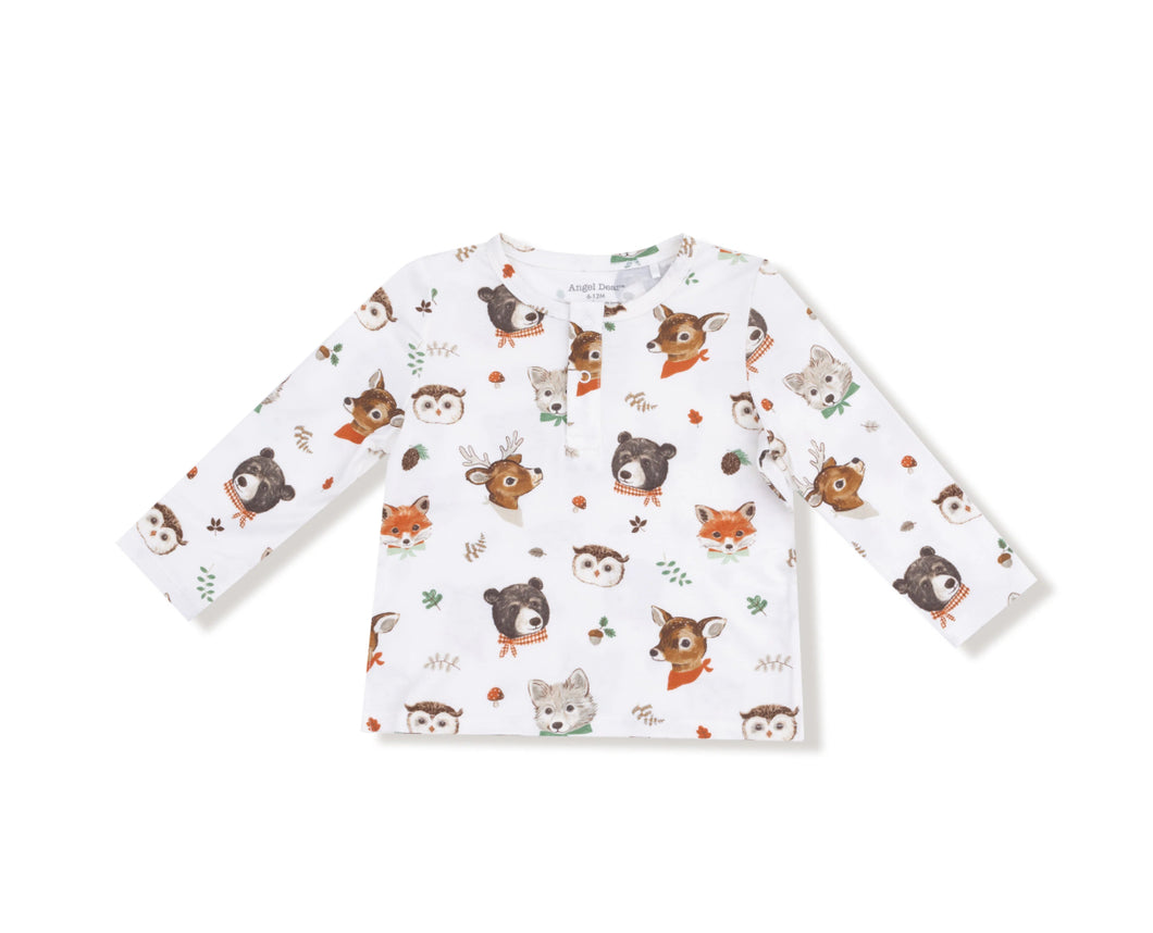 Long Sleeve Henley- Woodland Animal Faces