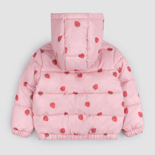 Load image into Gallery viewer, Strawberry Print on Rose Hooded Packable
