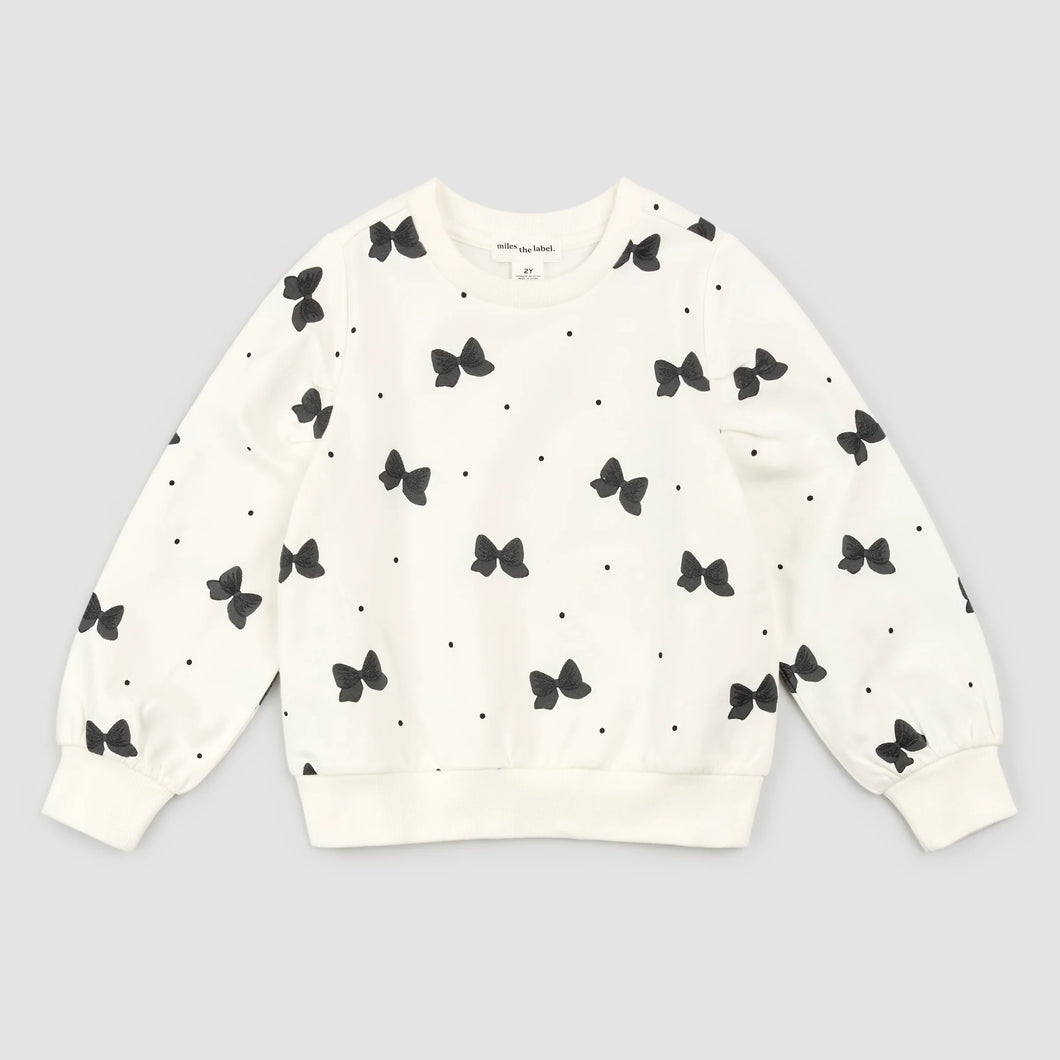 Glitter Bow Print on Off-White Sweatshirt