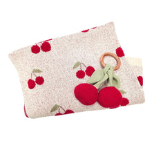 Load image into Gallery viewer, Cherry Organic Baby Blanket + Ring Rattle Toy Gift Set
