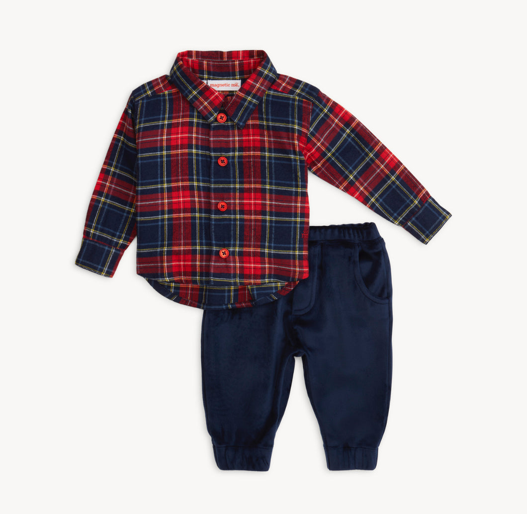 Holiday Plaid Flannel L/s Henley Top + Pant