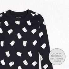 Load image into Gallery viewer, Ghosts Glow in the Dark Print on Black PJ Set

