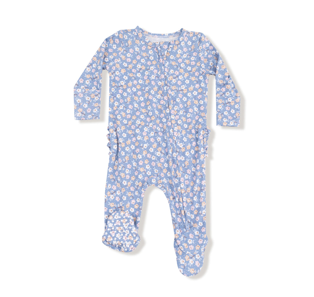 2 Way Zipper Ruffle Back Footie- Country Calico