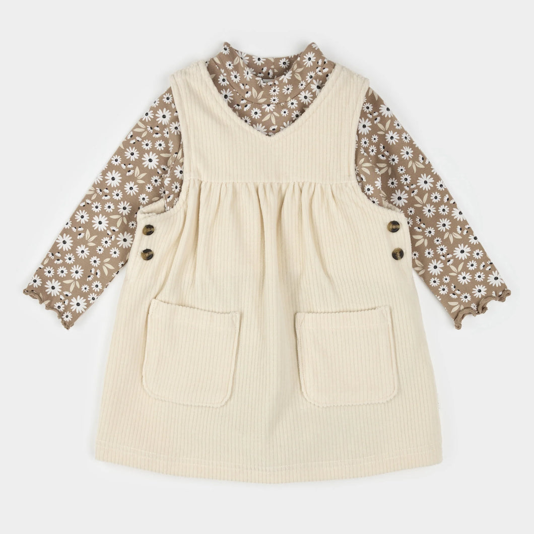Daisy Print Overall Corduroy Dress Set