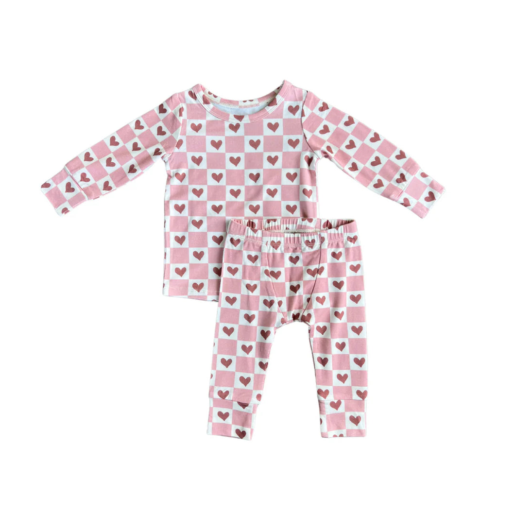 Girls Checkered Hearts Pjs