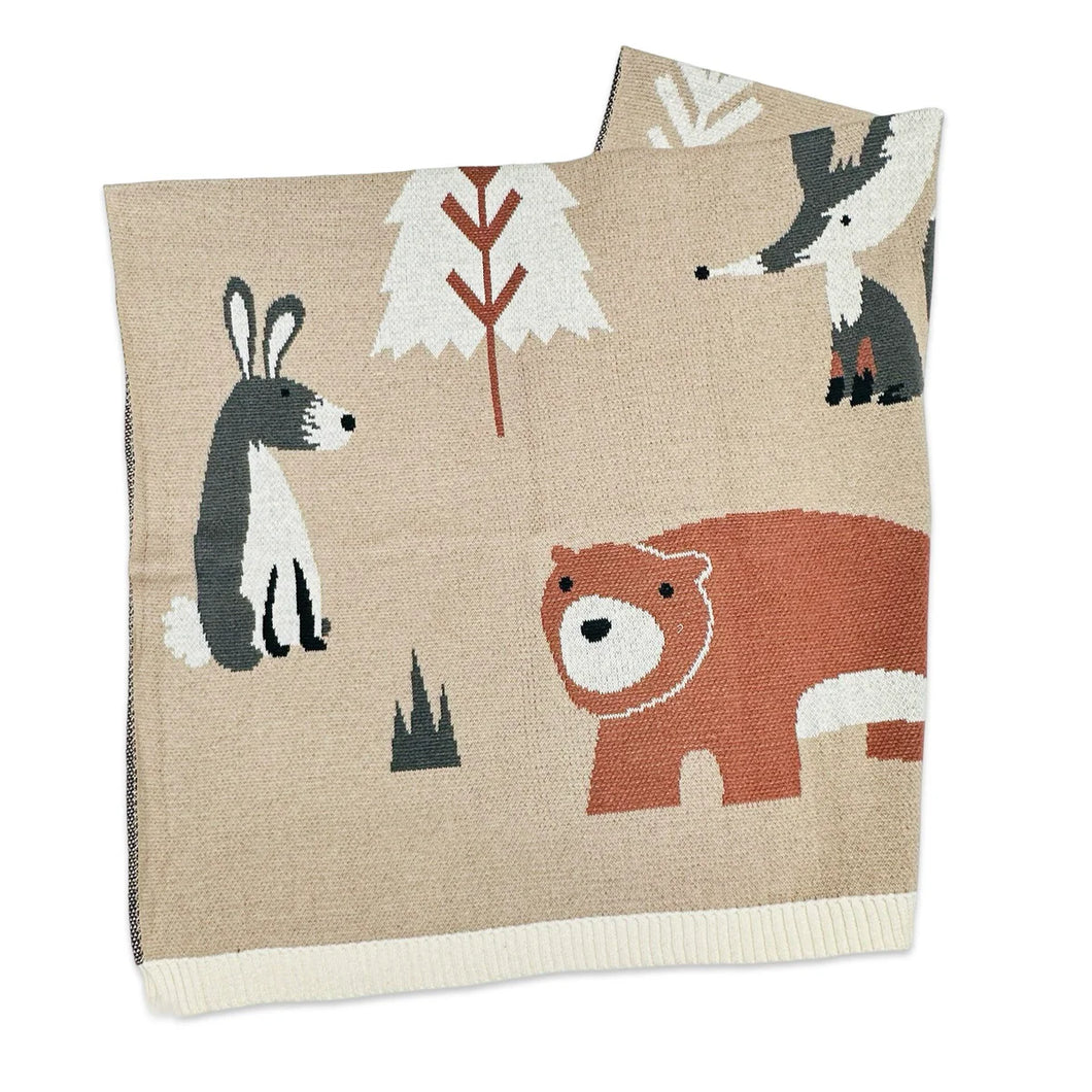 Organic Jacquard Sweater Knit Baby Blanket- Woodland Bear