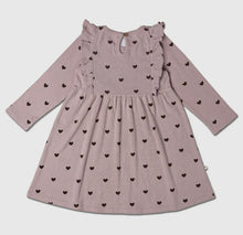 Load image into Gallery viewer, Organic Long Sleeve Ruffle Dress - Hearts
