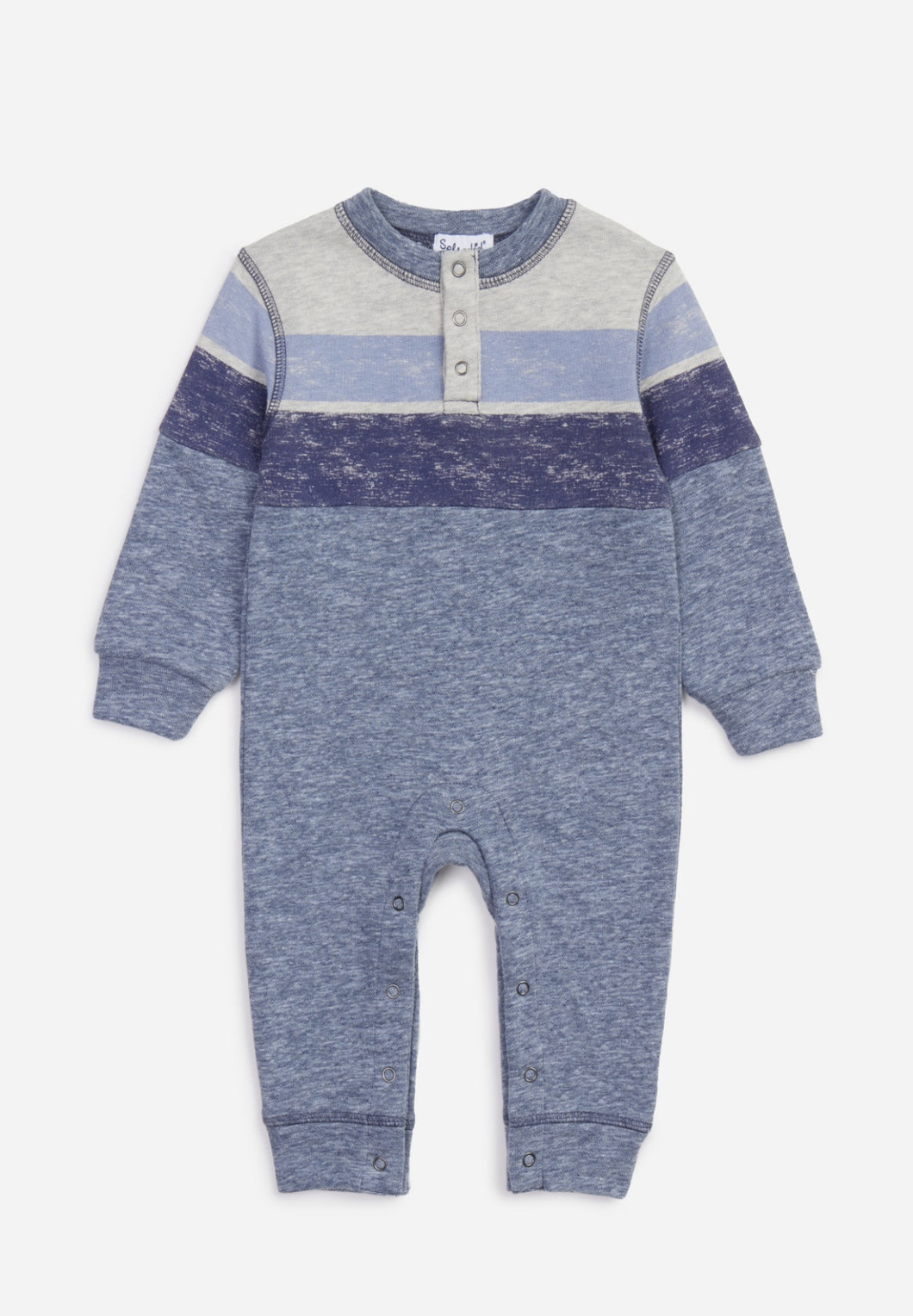Blake Block Stripe Onesie- Heather Grey/ Navy