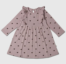 Load image into Gallery viewer, Organic Long Sleeve Ruffle Dress - Hearts
