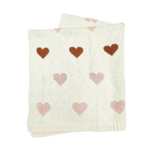 Load image into Gallery viewer, Organic Jacquard Sweater Knit Baby Blanket Natural- Loving Hearts
