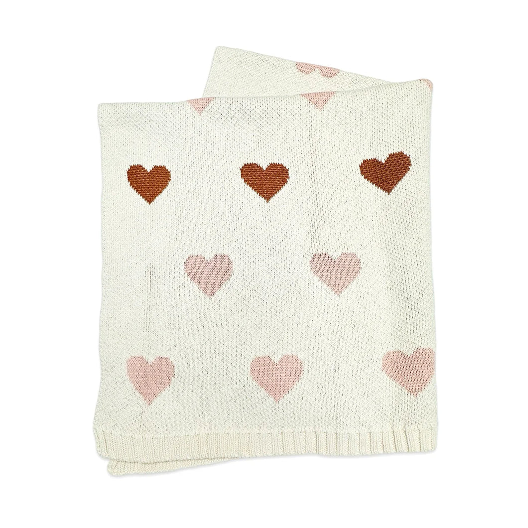 Organic Jacquard Sweater Knit Baby Blanket Natural- Loving Hearts