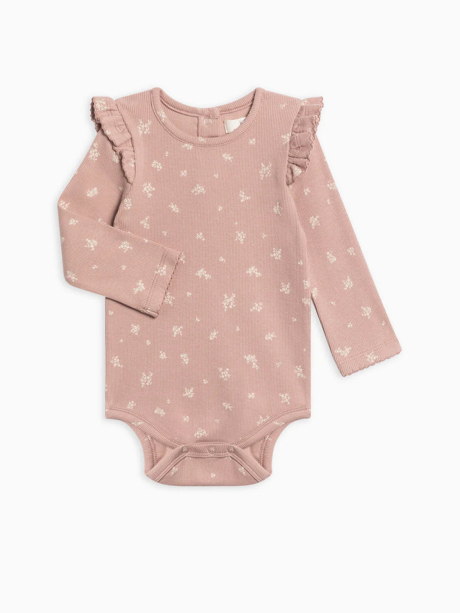 Leza Ribbed Ruffle Long Sleeve Bodysuit- Amaya Floral