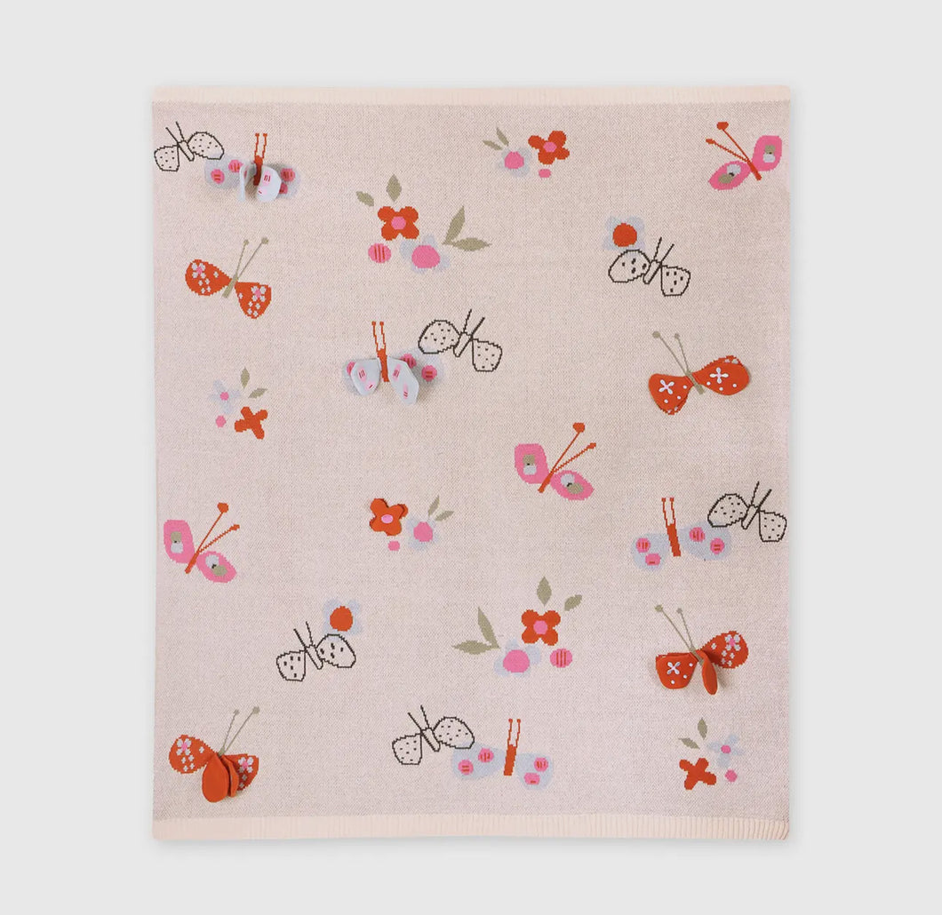Organic Cotton Knit Blanket- Butterfly 3D
