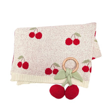 Load image into Gallery viewer, Cherry Organic Baby Blanket + Ring Rattle Toy Gift Set
