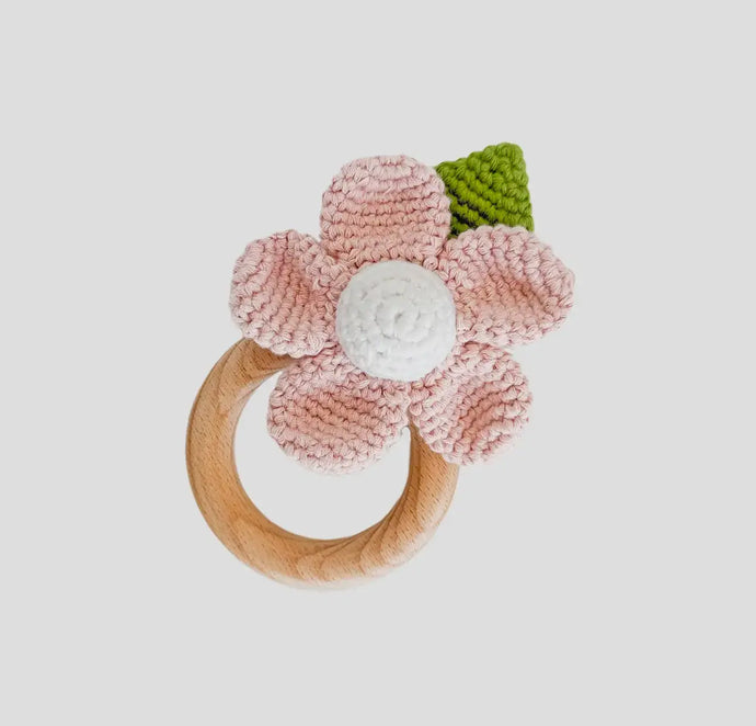 Cotton Crochet Rattle Teether Flower The Blueberry Hill
