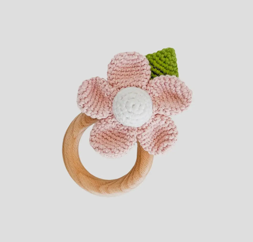 Cotton Crochet Rattle Teether Flower The Blueberry Hill