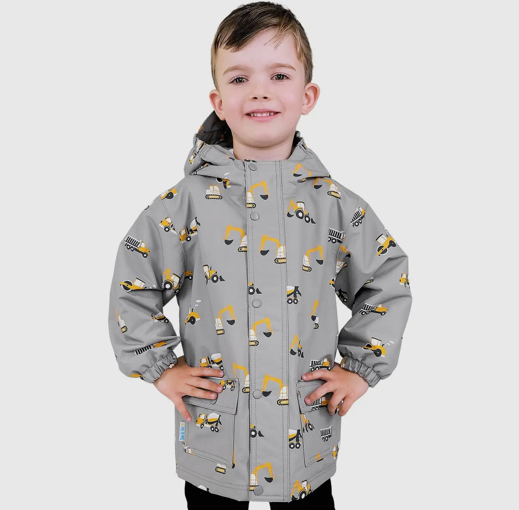 Kids Fleece Lined Rain Jackets-Grey Construction