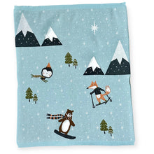 Load image into Gallery viewer, Organic Blanket- Fox &amp; Bear Ski 3D

