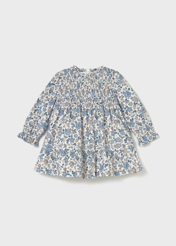 Baby Ruffled Velvet Dress- Blue Bell