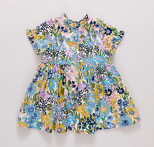 Load image into Gallery viewer, Girls Autumn Dress- Blue Large Sketched Floral
