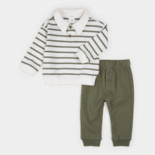 Load image into Gallery viewer, Farm Green Striped Collared Outfit Set
