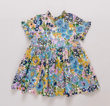 Load image into Gallery viewer, Girls Autumn Dress- Blue Large Sketched Floral

