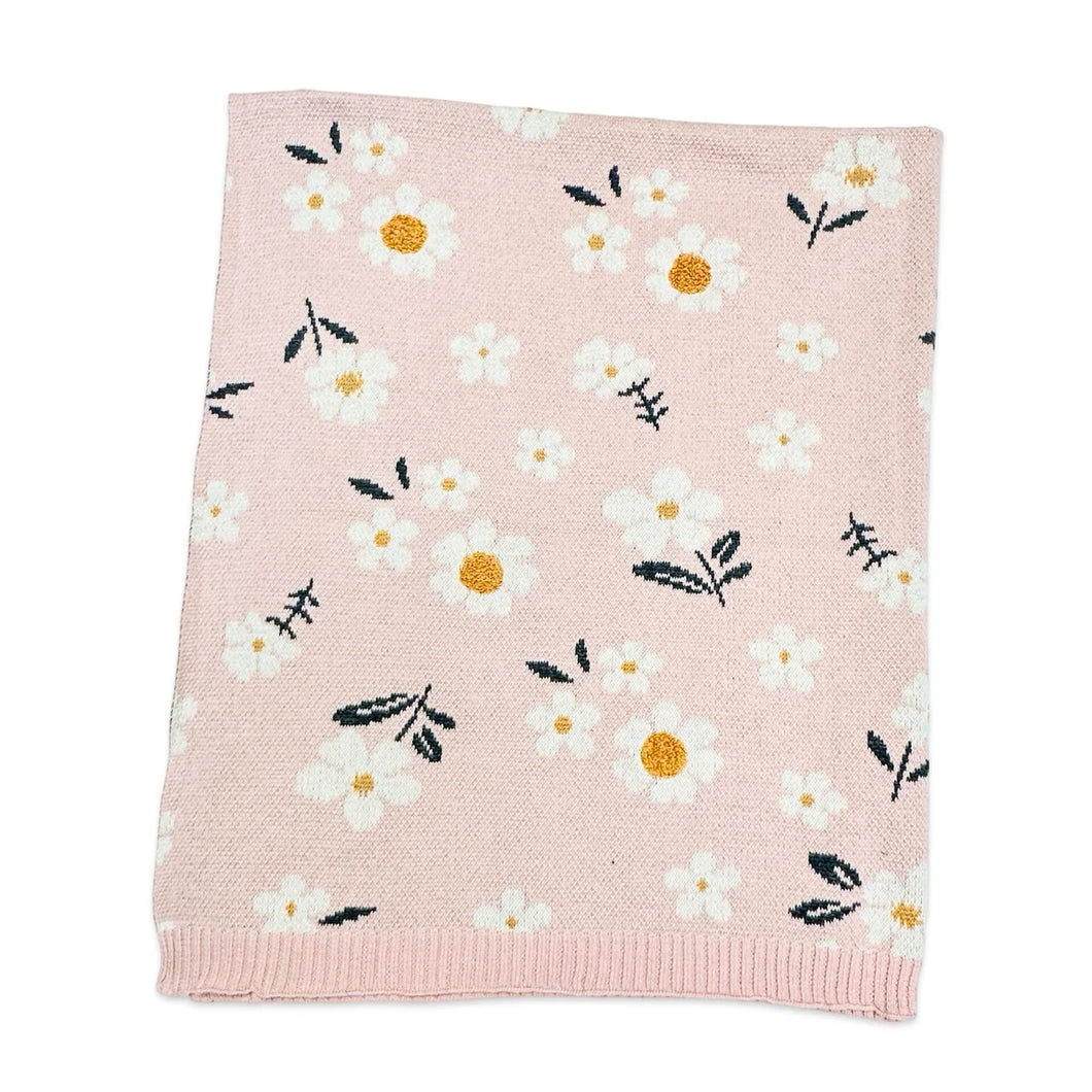 Organic Jacquard Sweater Knit Baby Blanket- Daisy Floral